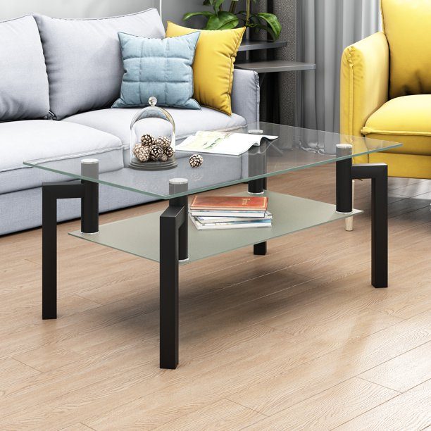 Rectangular Tempered Metal Tube Leg Living Room Glass Coffee Table Free Shipping Big Sale