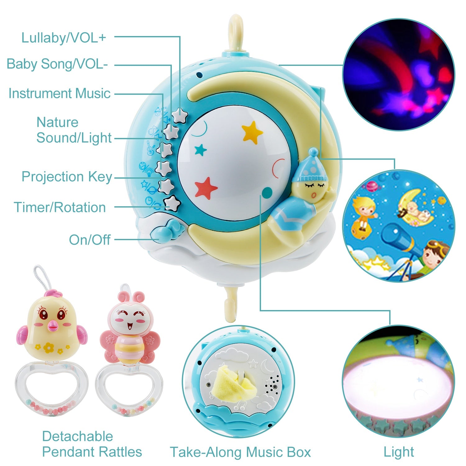 Mobile Star Projection Nursery Light Baby Rattle Toy with Music Box Remote Control Enjoy Online