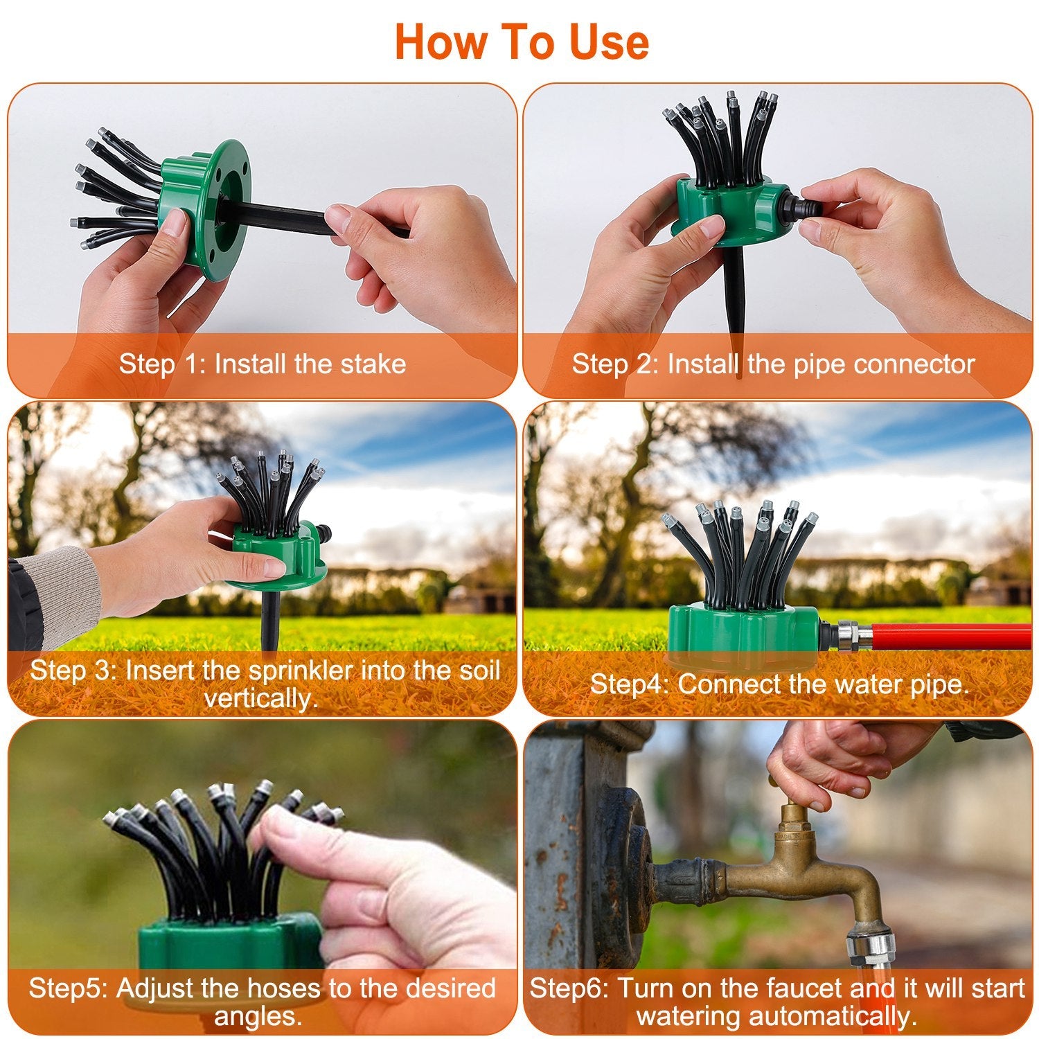 360° Flexible Lawn Sprinkler Automatic 12 Tubes Garden Water Irrigation Sprayers Outlet Explore