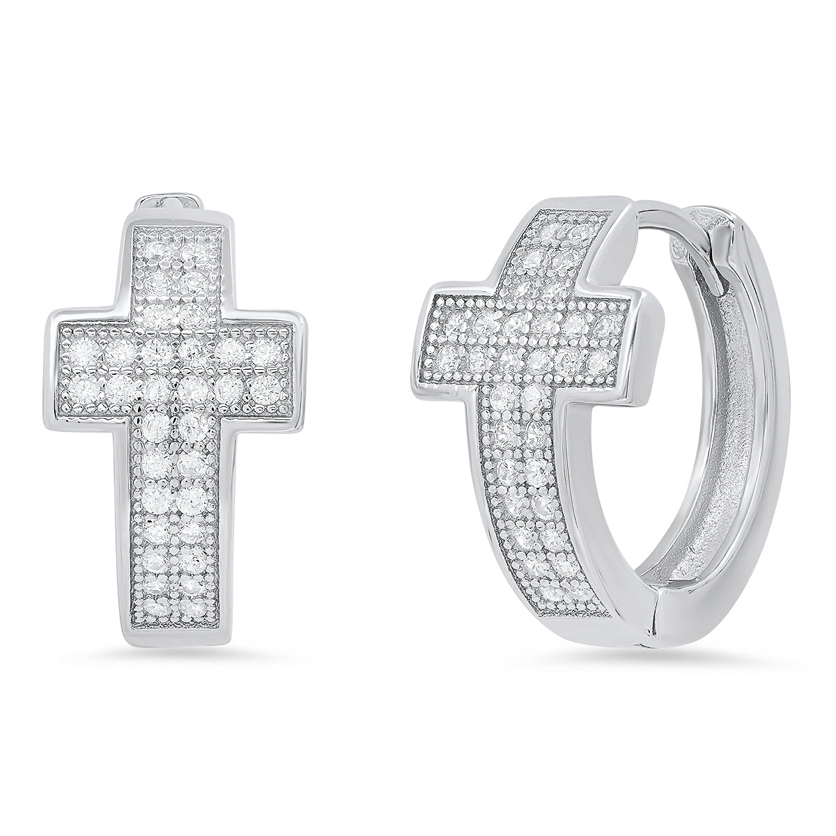 Ladies Sterling Silver and Simulated Diamonds Cross Huggie Earrings Clearance Manchester