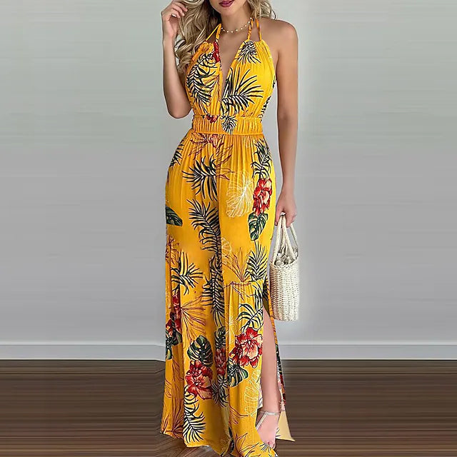 Women's Summer New Digital Printing Colorful Slit Jumpsuit Geniue Stockist Online