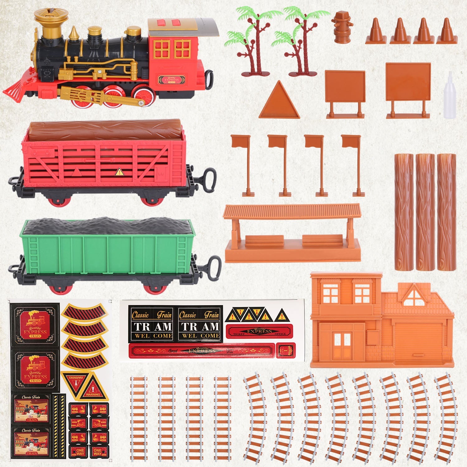 193-Piece: Electric Train Set Steam Locomotive Passenger Coach Coal Car Christmas Train Free Shipping Purchase