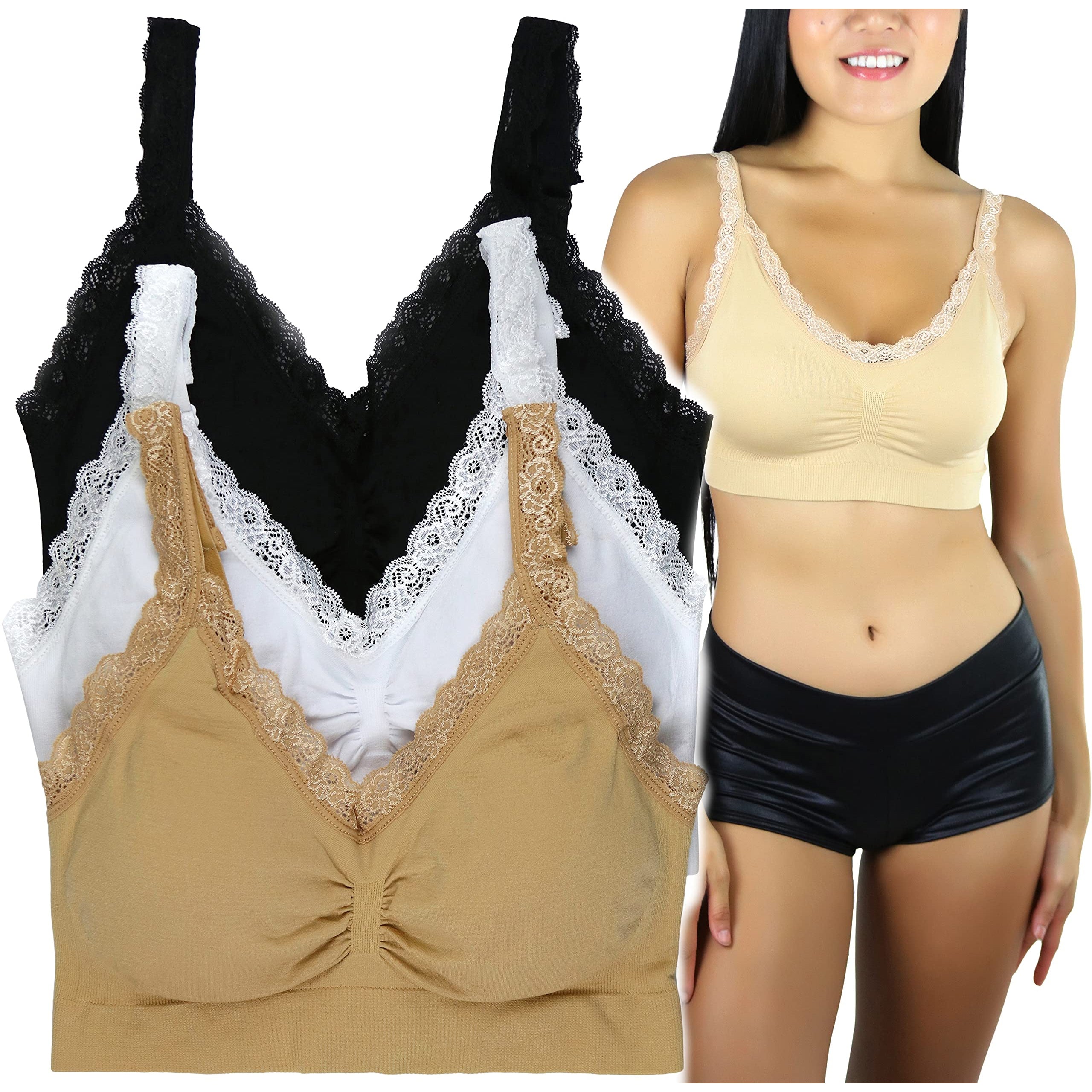 3-Pack: ToBeInStyle Women's Classic Adjustable U-Back Lace Trim Bralette Buy Cheap Choice