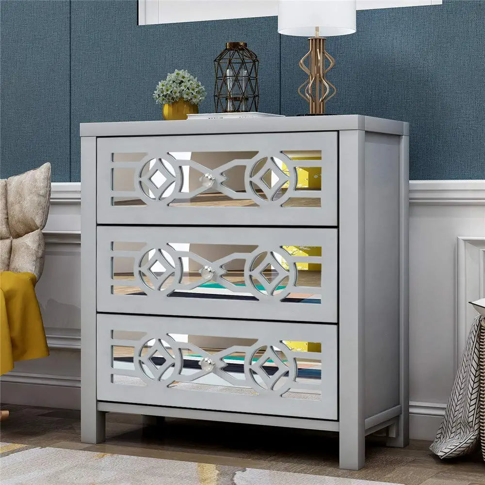 Mirrored Carved Pattern Modern Gold Finish Bedroom Nightstand Sale With Mastercard