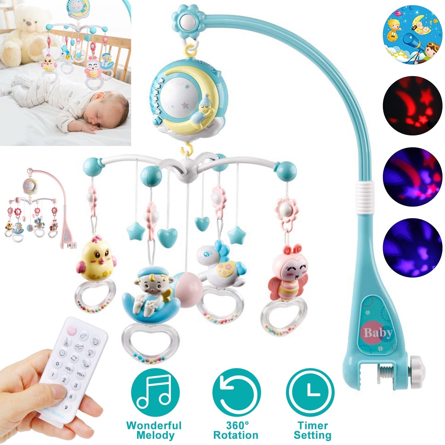 Mobile Star Projection Nursery Light Baby Rattle Toy with Music Box Remote Control Enjoy Online