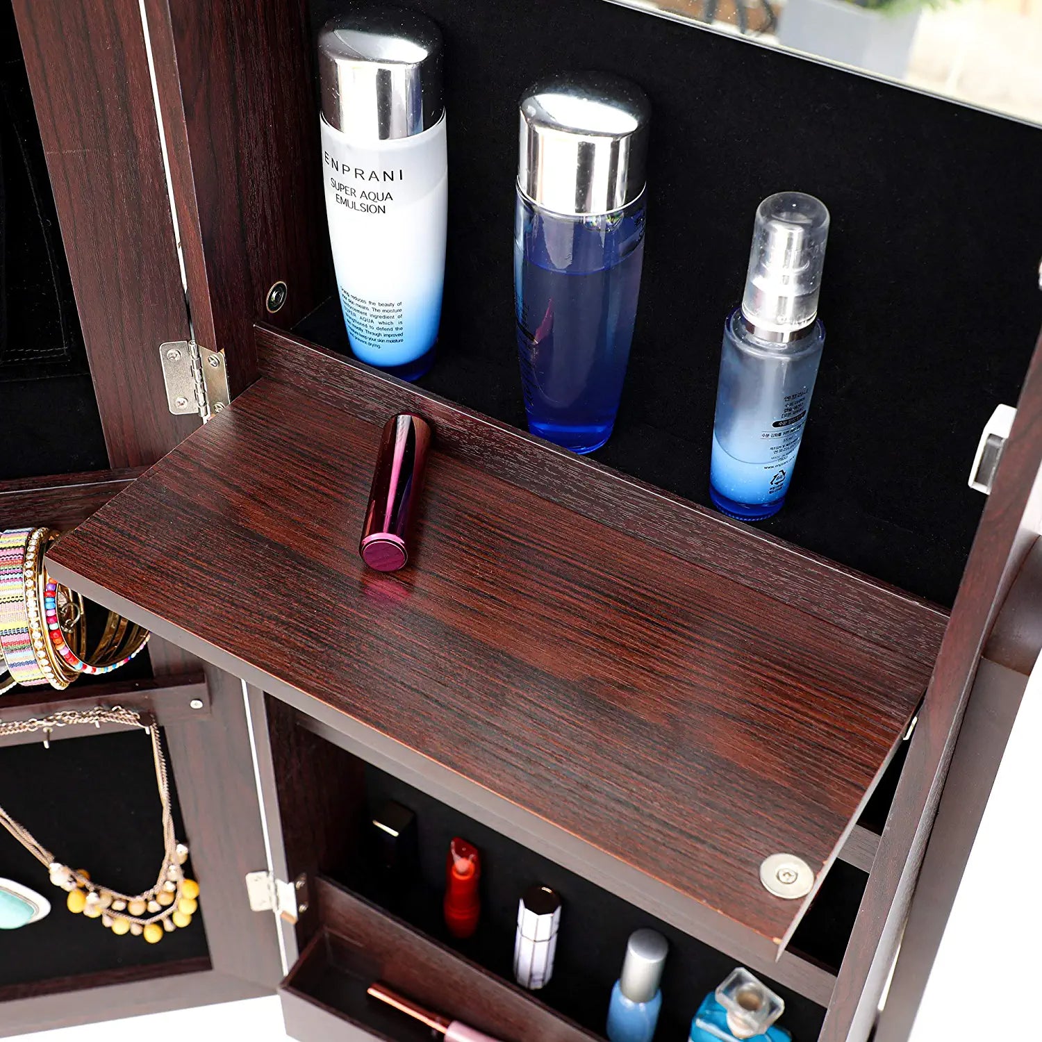 Tesmula Fashion Simple Jewelry Storage Mirror Cabinet With LED Lights Outlet Affordable