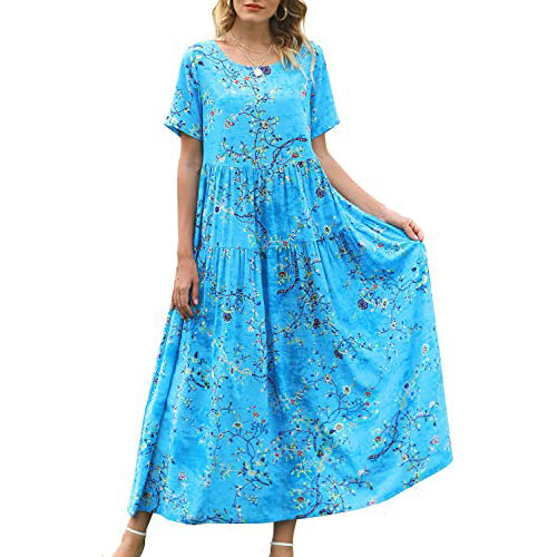 Women Casual Loose Bohemian Floral Dress Cheap High Quality