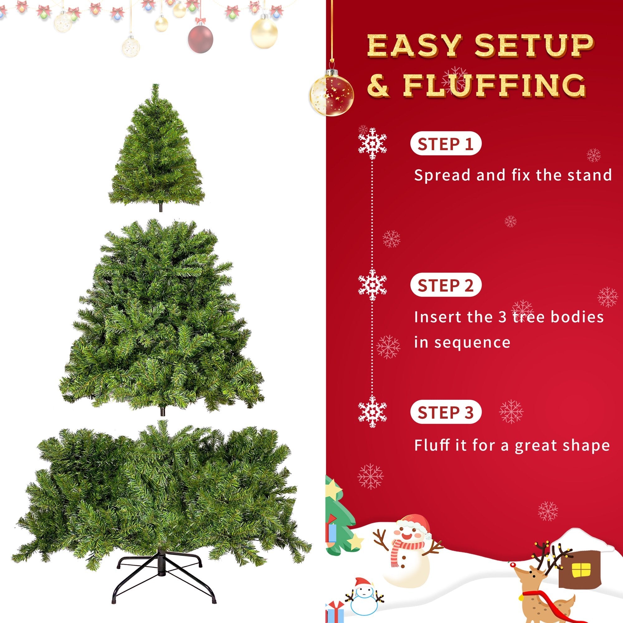 350 LED Solid Color Printed Green Hinged Fraser Fir Artificial Christmas Tree High Quality For Sale