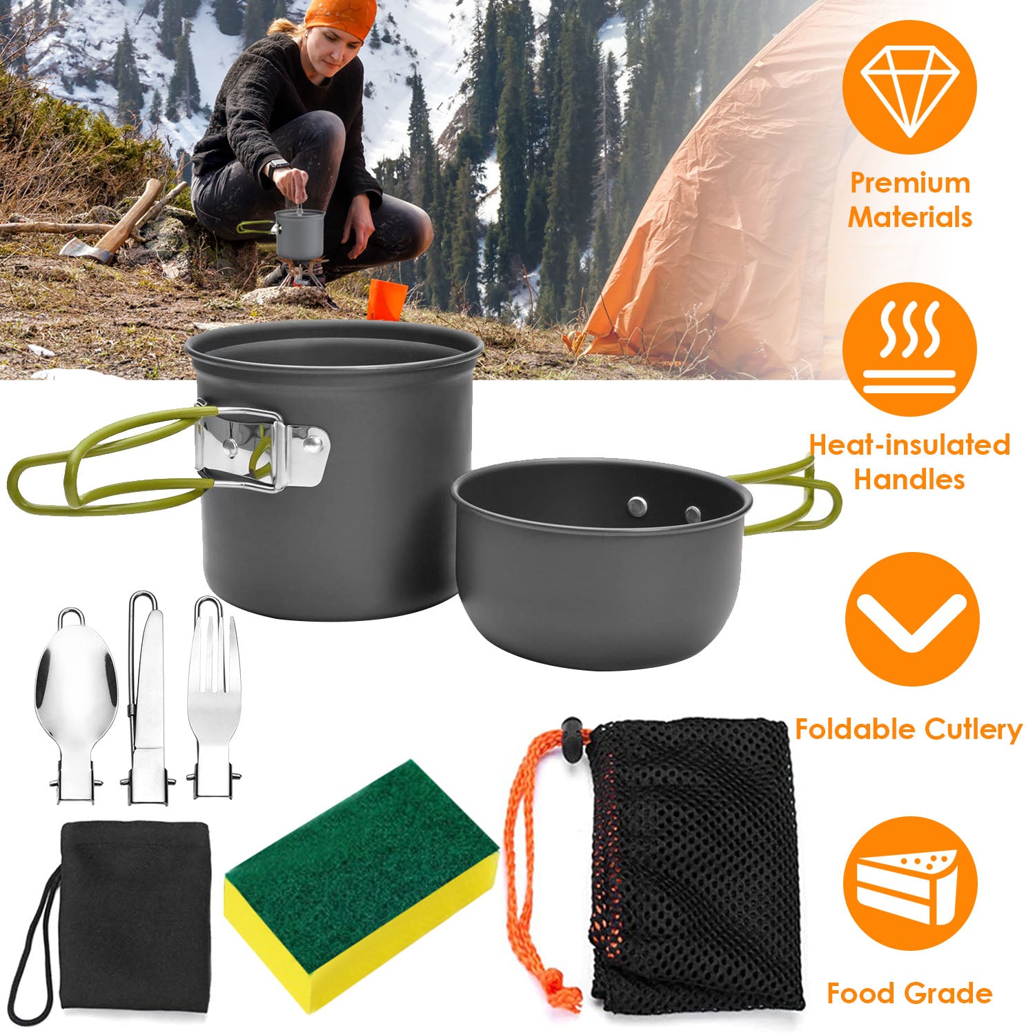 8-Piece: Camping Cooking Ware Set Sale Outlet