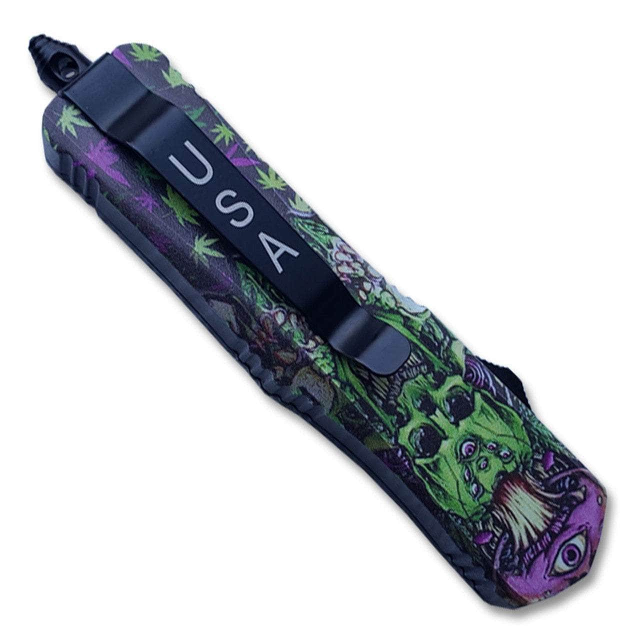 Green & Purple Skull Tanto Blade OTF Knife OTFM-22T Cheap Sale Store