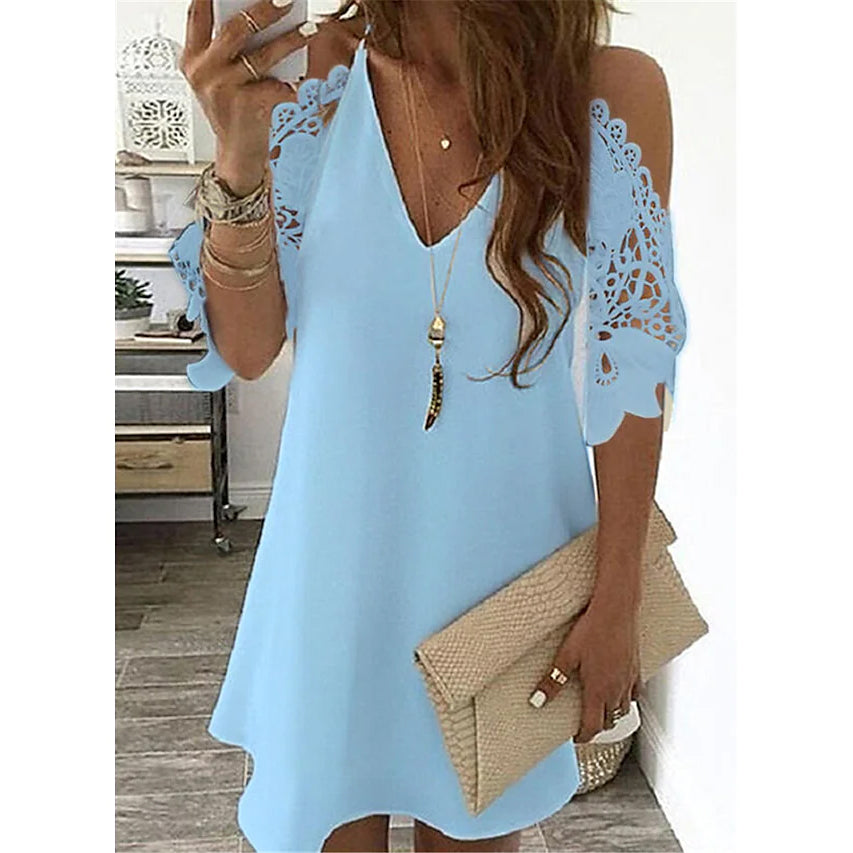 Women's Half Sleeve Solid Cutout Shift Dress For Sale Free Shipping