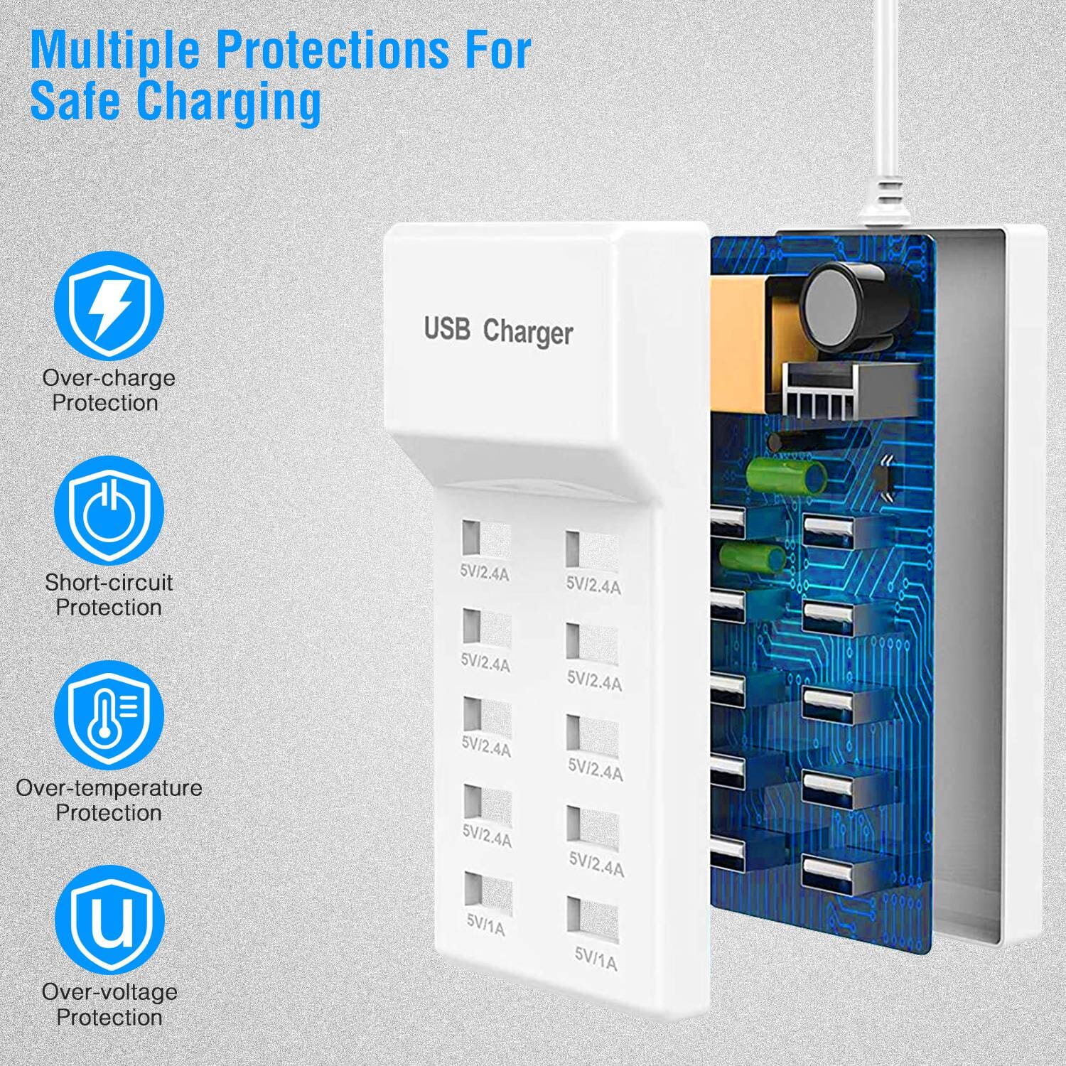 10-Ports 50W USB Wall Fast Charging Power Adapter Buy Online