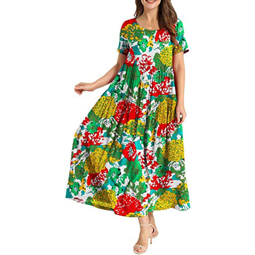 Women Casual Loose Bohemian Floral Dress Cheap High Quality