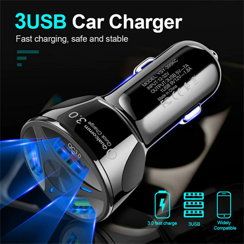 3-Port LED Car Charger Cheap With Mastercard