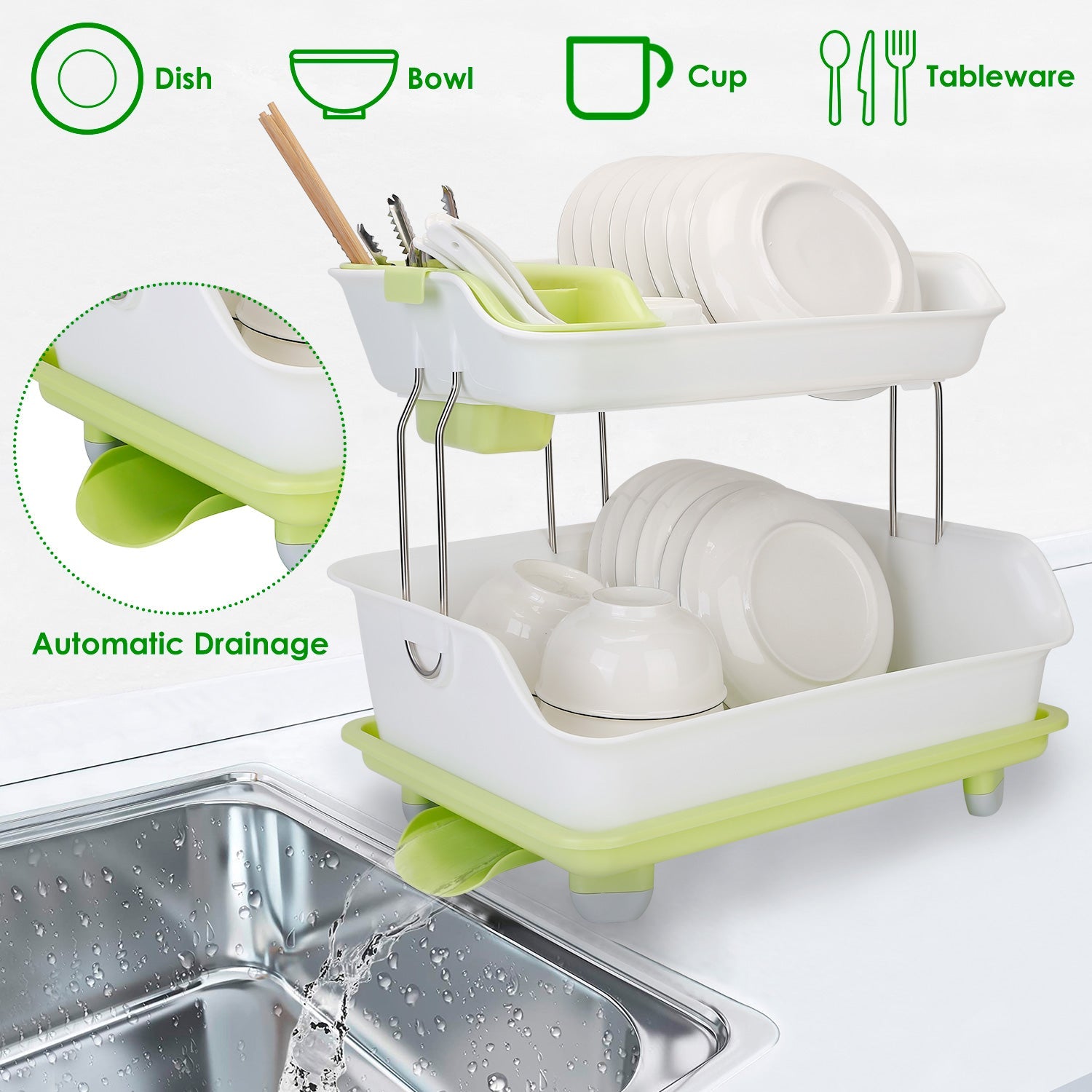 2-Tier Dish Drying Rack Cutlery Drainer Free Shipping Finishline