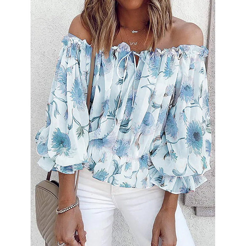 Women's T-Shirt Floral Print Off Shoulder Top Puff Sleeves Amazon For Sale