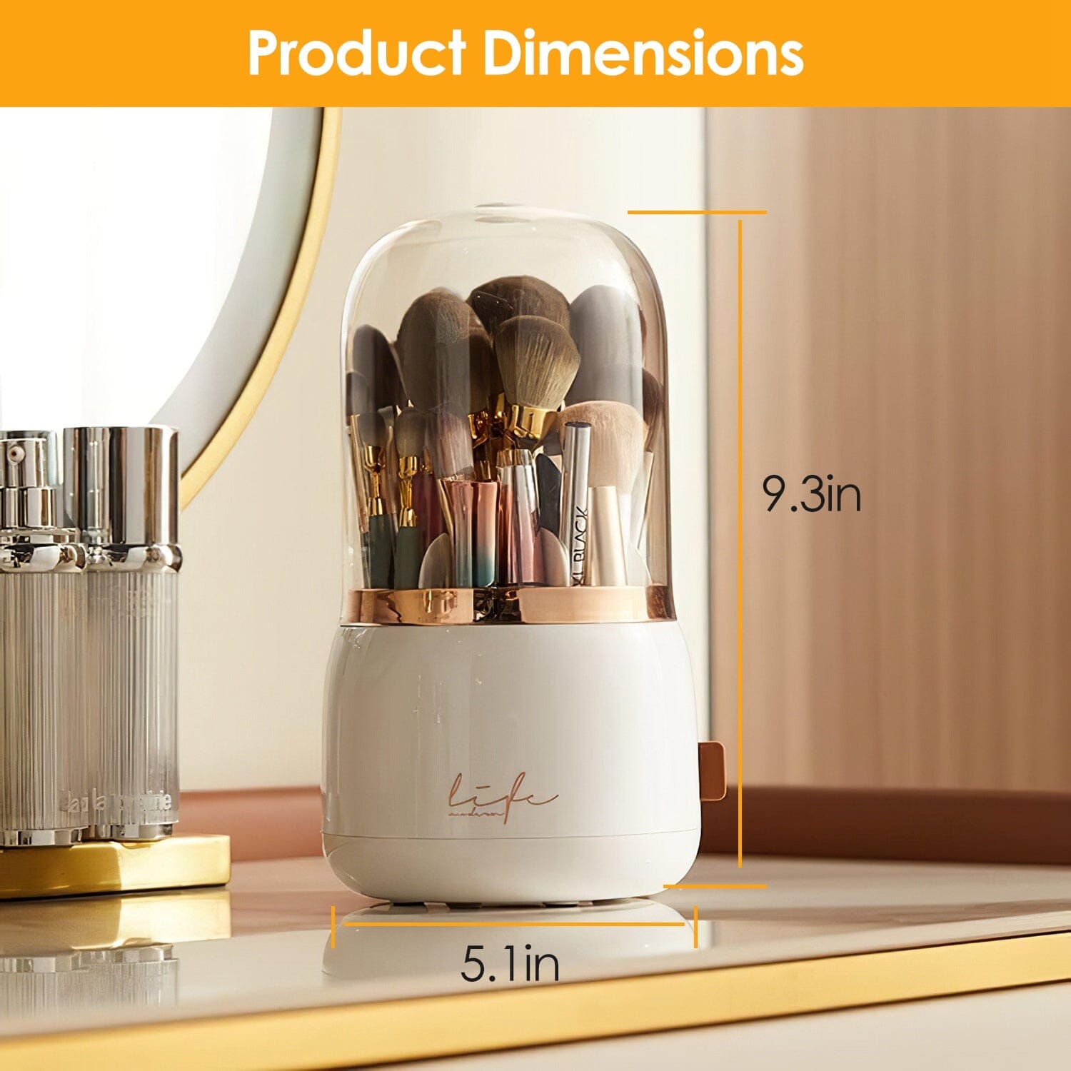 360∞ Rotating Makeup Brush Holder with Lid Makeup Organizer Under 70 Dollars