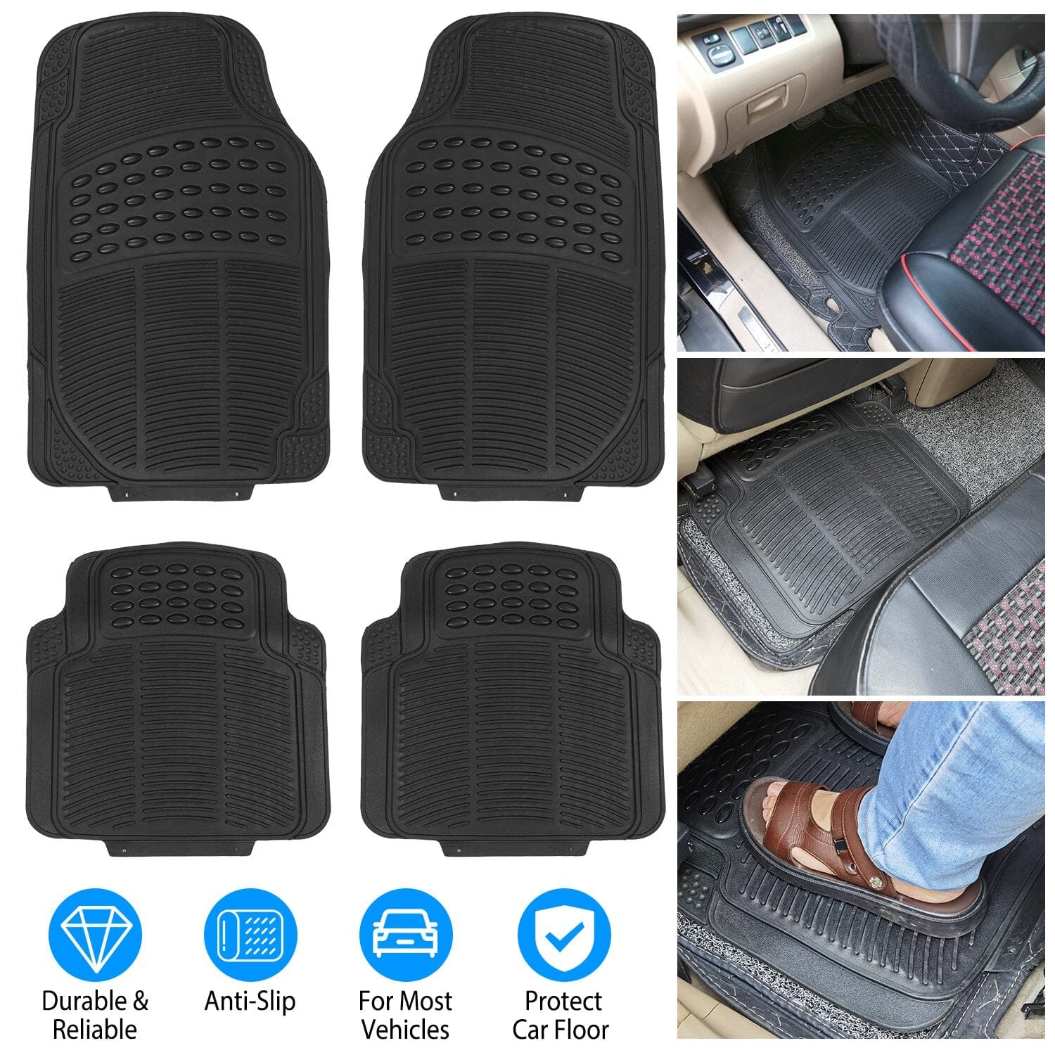 4-Pieces: Heavy Duty PVC Rubber Automotive Floor Mats with Trimmable Design Cheap Sale Sale