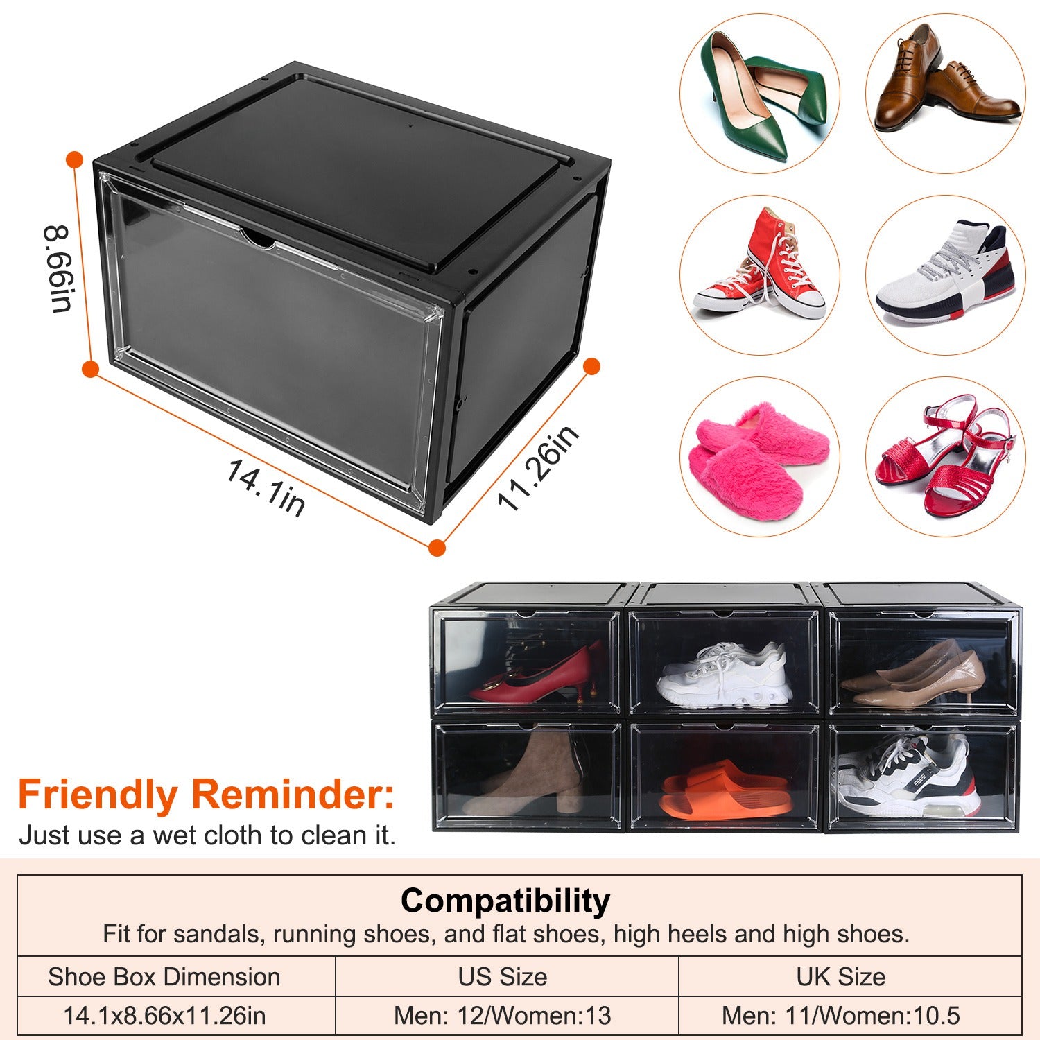 6-Pack: Collapsible Shoe Box Stackable Shoe Storage Bin with Magnetic Door Buy Cheap Manchester