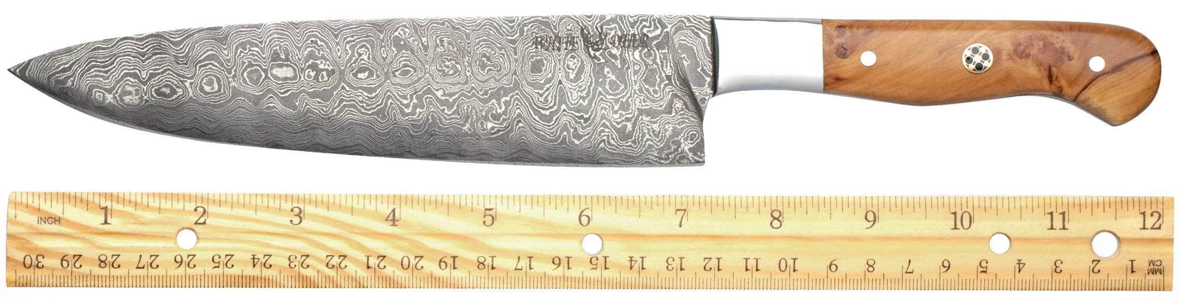 White Deer Damascus Steel Chef Knife, 8 Blade, Olive Wood Handle Cheap Pice Free Shipping