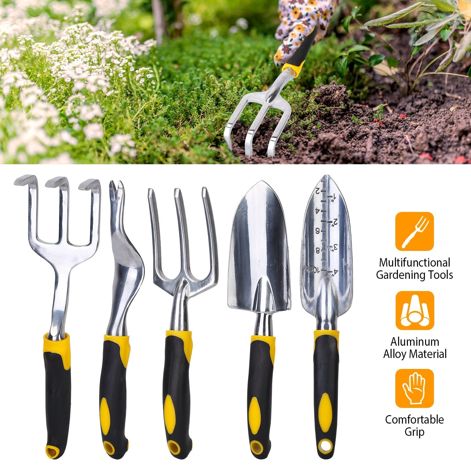 5-Pieces Set: Heavy Duty Garden Tool Set with Non-Slip Handle Clearance Wholesale Pice