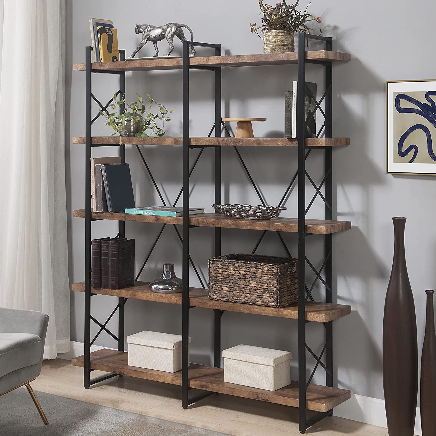 5-Tier Bookcase Industrial Bookshelf Online Online For Sale