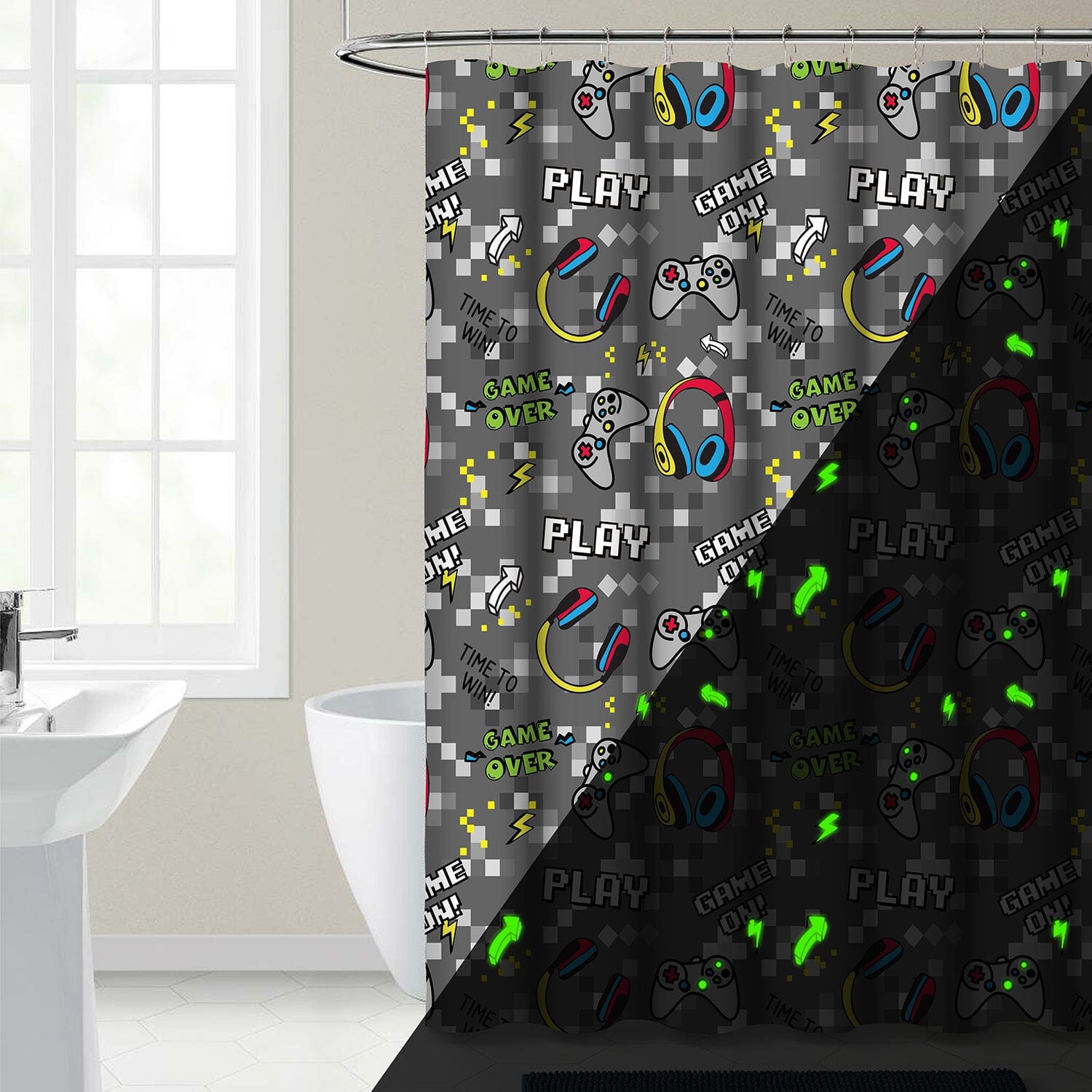 Kidz Mix Game on Glow-in-the-Dark Shower Curtain Clearance Choice