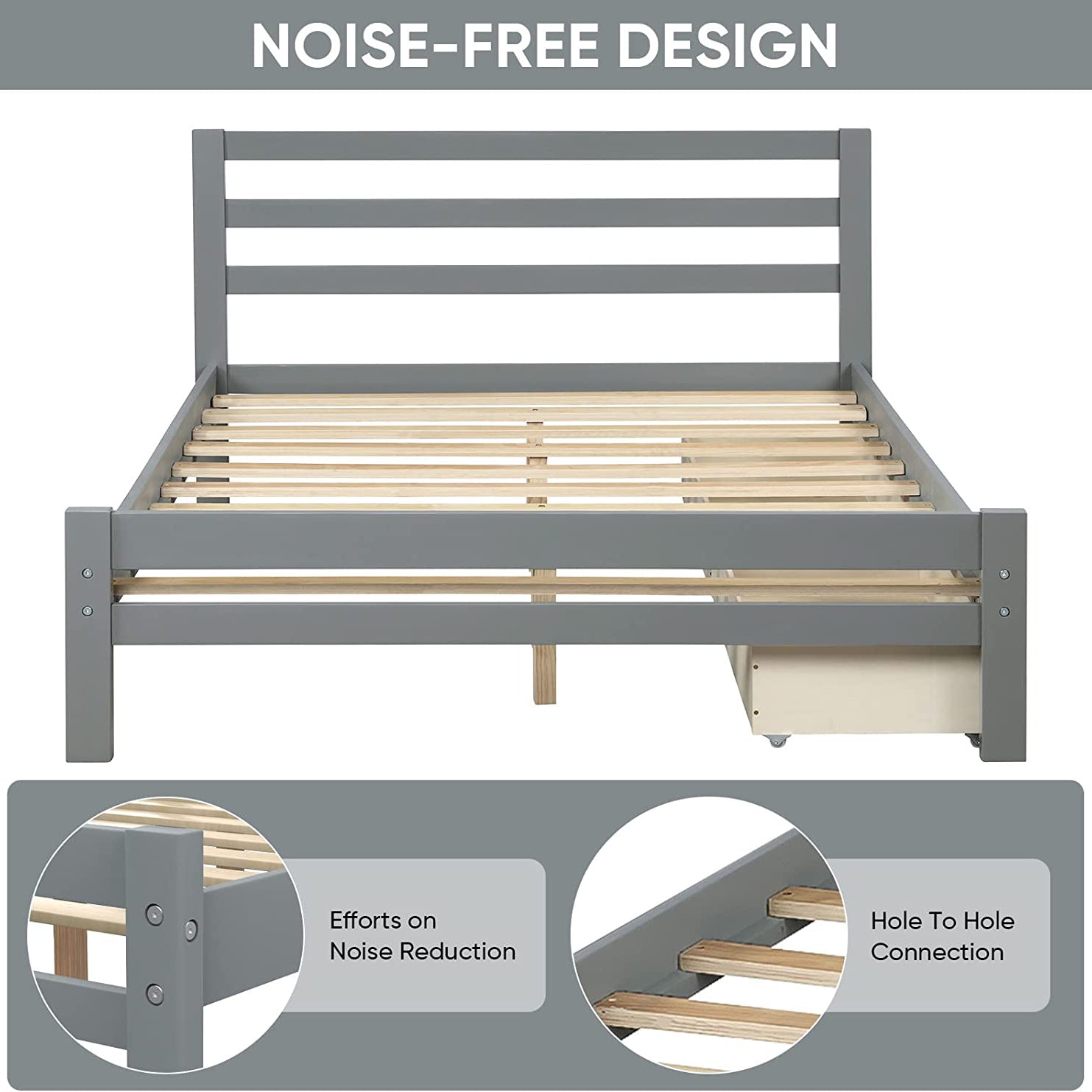 Full Platform Bed Frame with Two Storage Drawers Countdown Package Online