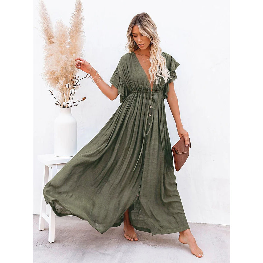 Women's Deep V Vacation Sexy Loose Dress Discount Cheapest Pice