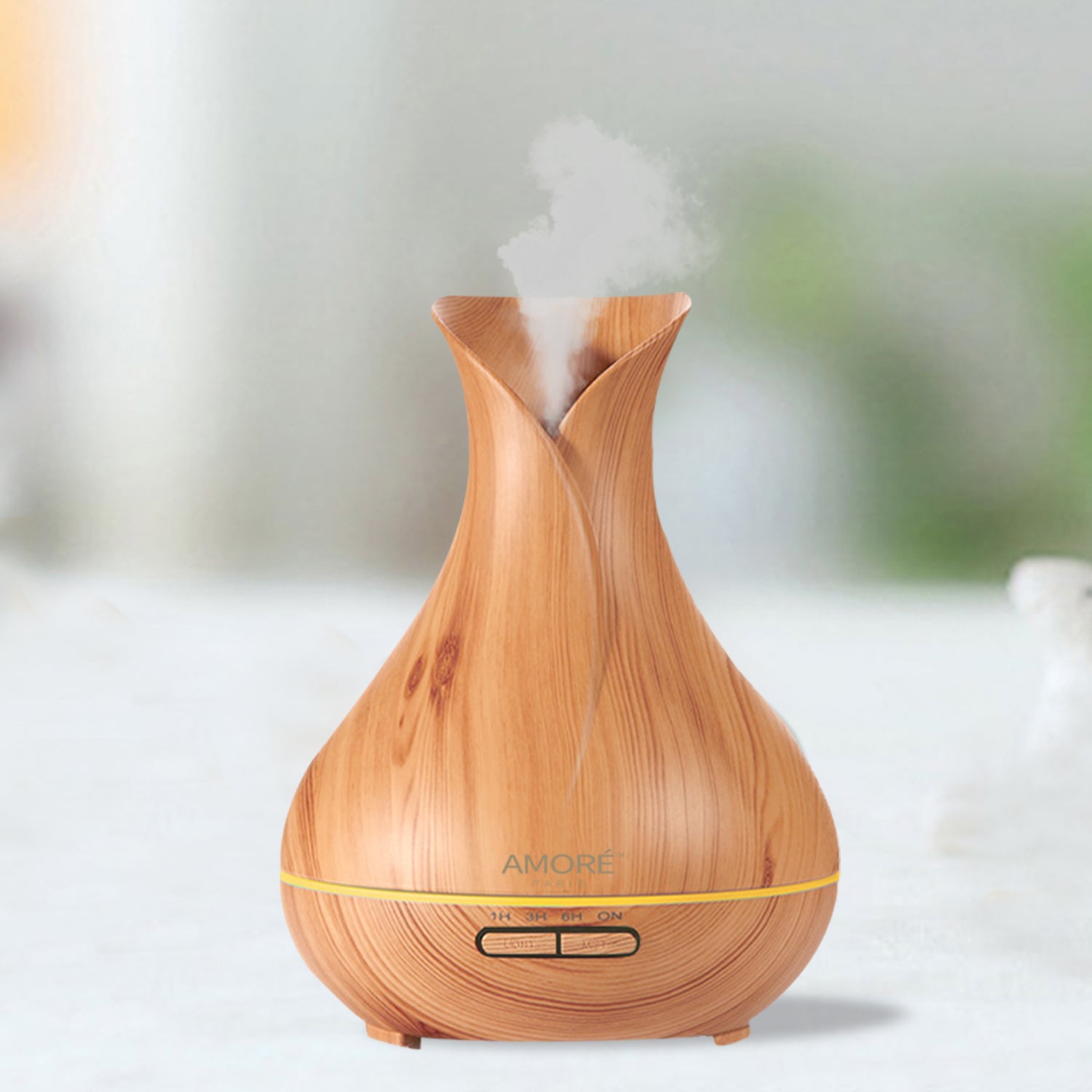 Ultrasonic Air Humidifier With Wood Grain 7 Color Changing LED Lights Fashionable