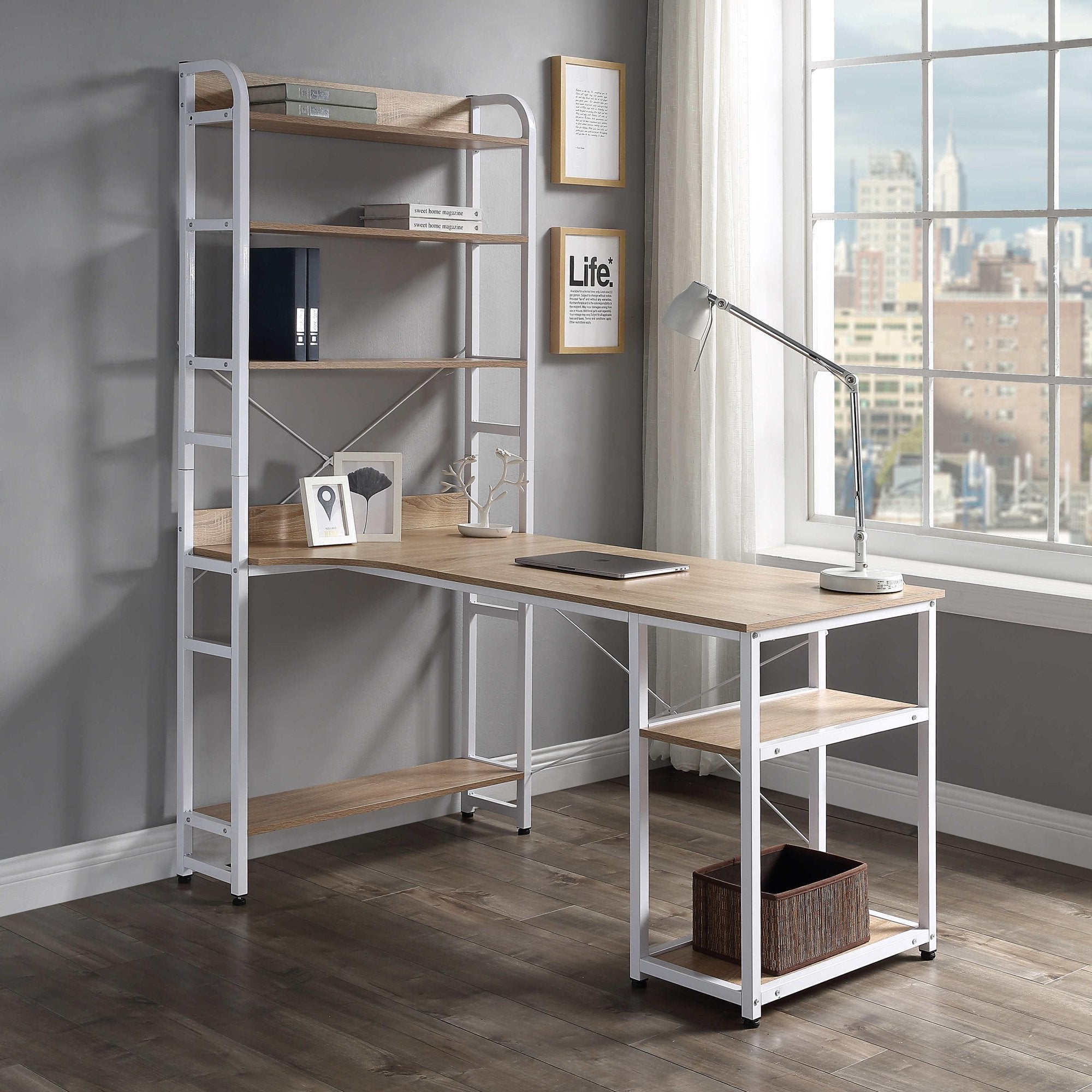 Computer Desk with 4 Tier Storage Shelves Large L-Shaped Clearance Shop