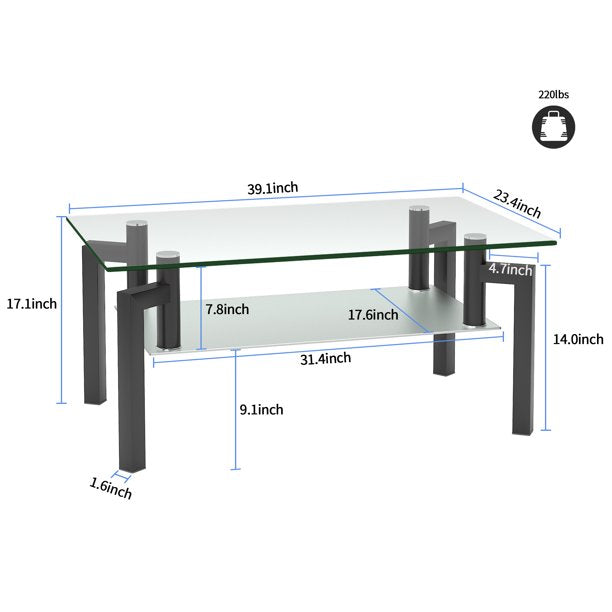 Rectangular Tempered Metal Tube Leg Living Room Glass Coffee Table Free Shipping Big Sale