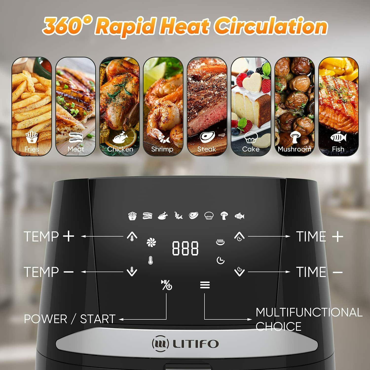 LITIFO 4.5QT Air Fryer with Digital LED Touch Screen Single Basket System View For Sale