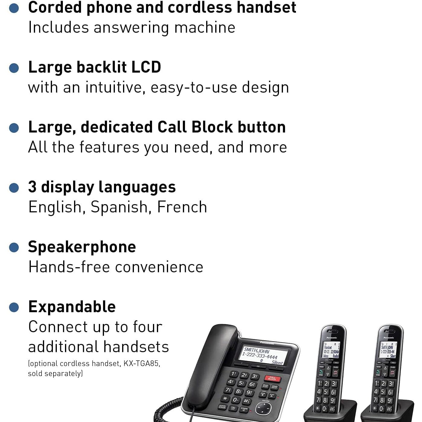 Panasonic Expandable Corded/Cordless Phone System with Answering Machine and One Touch Call Blocking – 2 Handsets  (Refurbished) Clearance High Quality