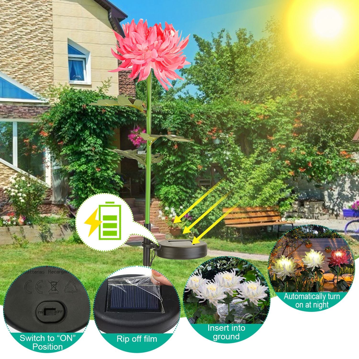 2-Pack: Solar LED Chrysanthemum Lights Browse Cheap Pice