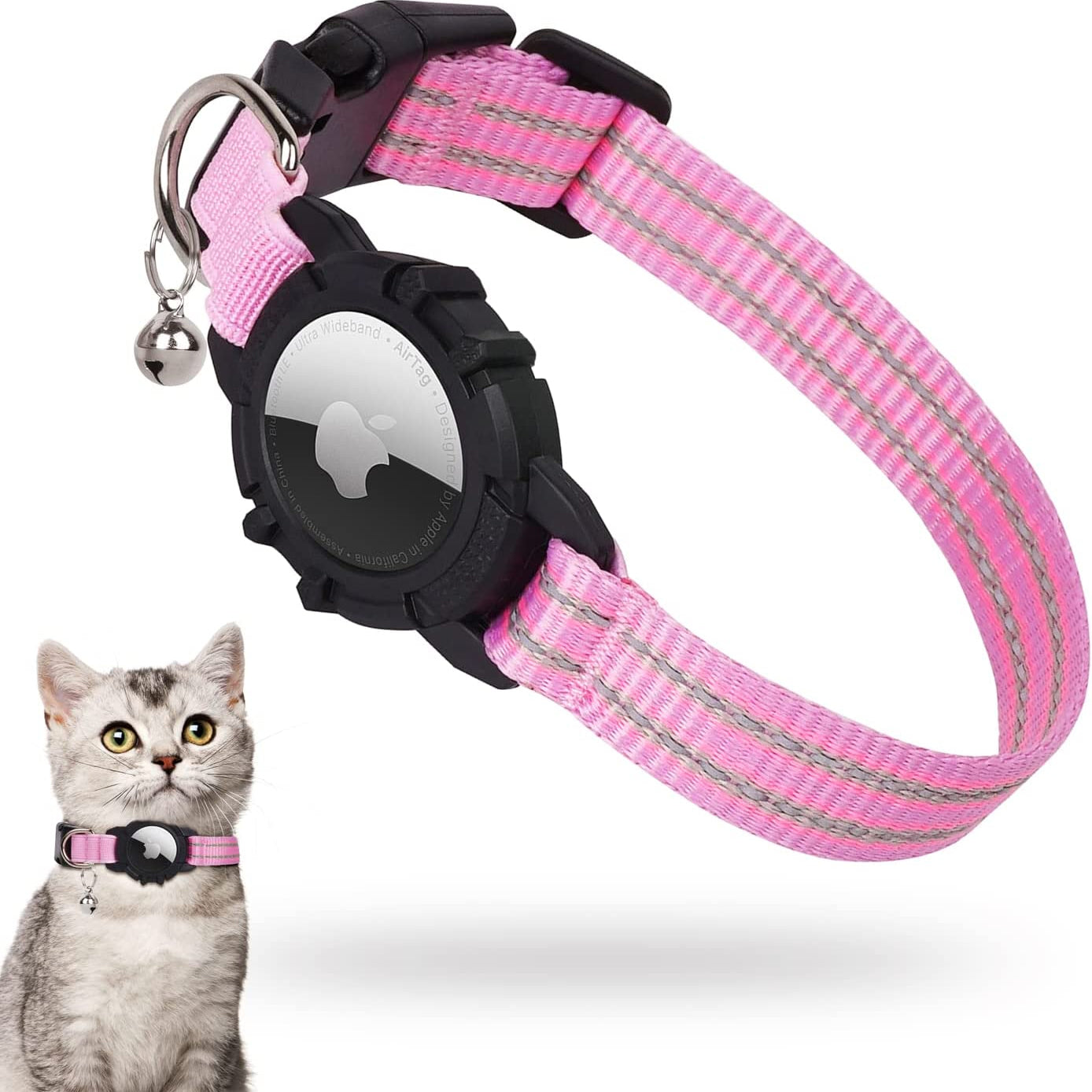 Reflective GPS Cat Collar with AirTag Holder and Bell Outlet Genuine