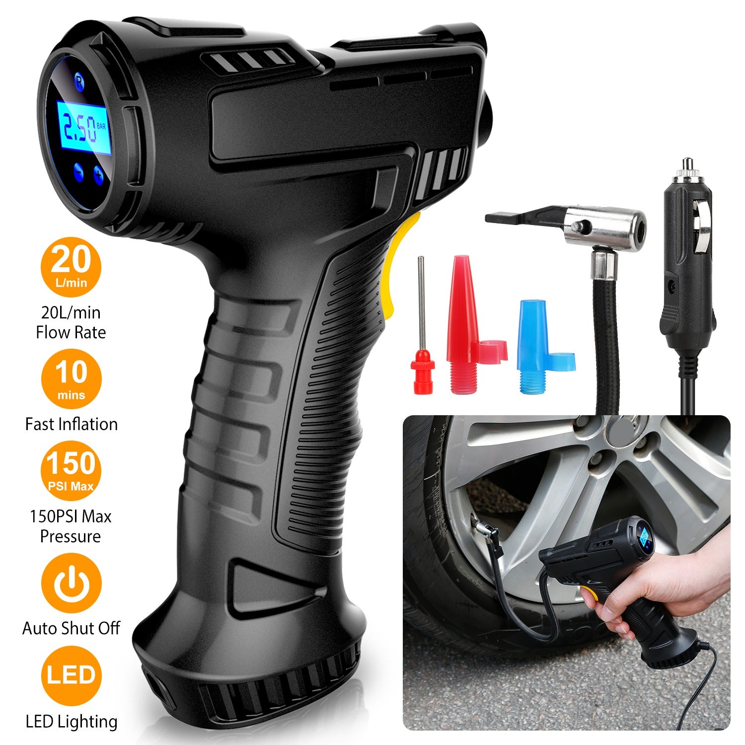 12V Digital Car Tire Inflator with LED Light 150 PSI Cheap New Arrival