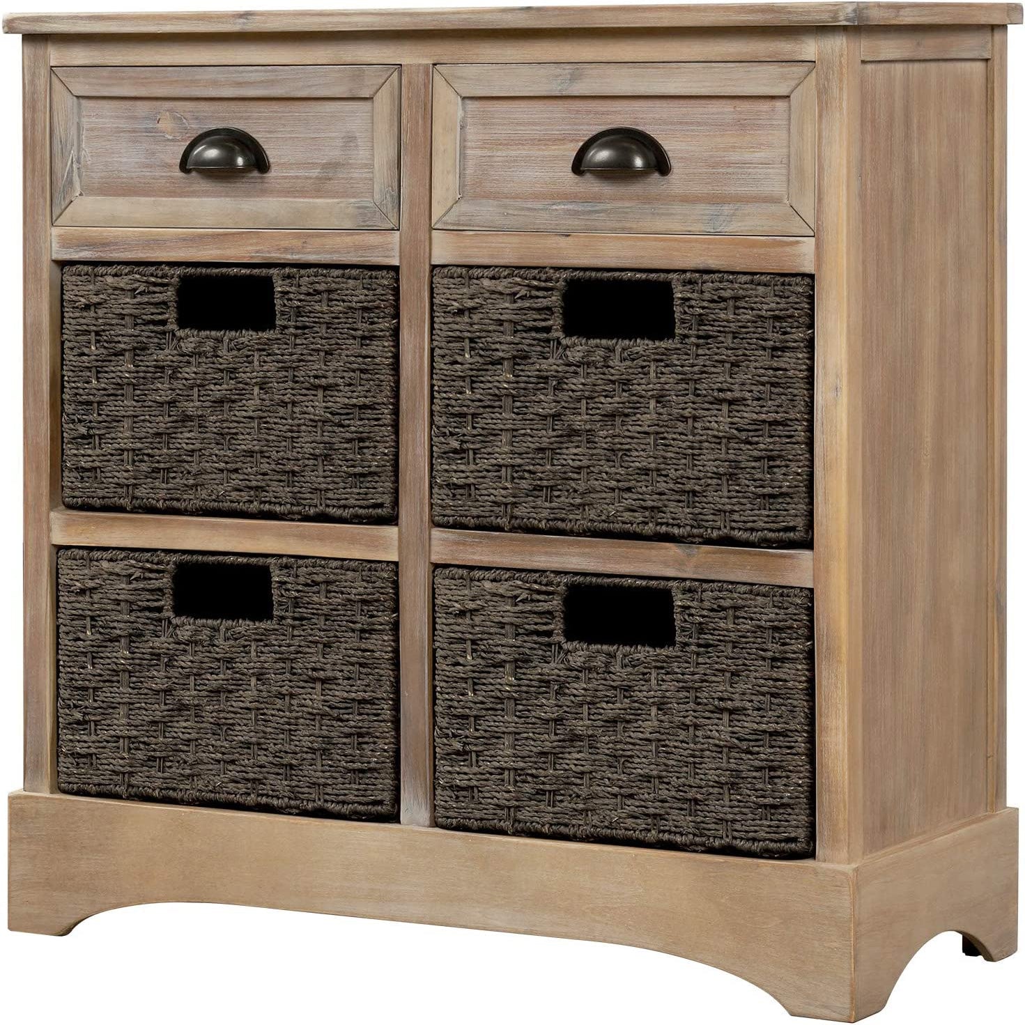 Storage Cabinet with 2 Drawers and 4 Rattan Baskets Cheap Real Authentic