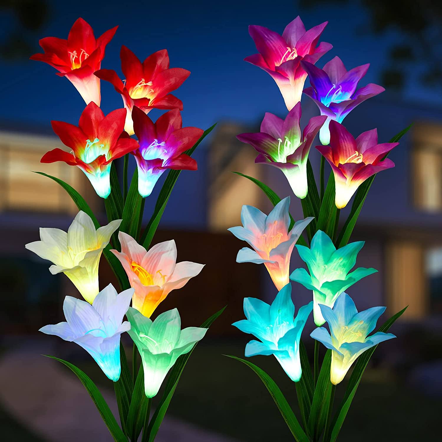 4-Pack: Solar Garden Lights Color Changing with16 Larger Lily Flowers Discount Sast