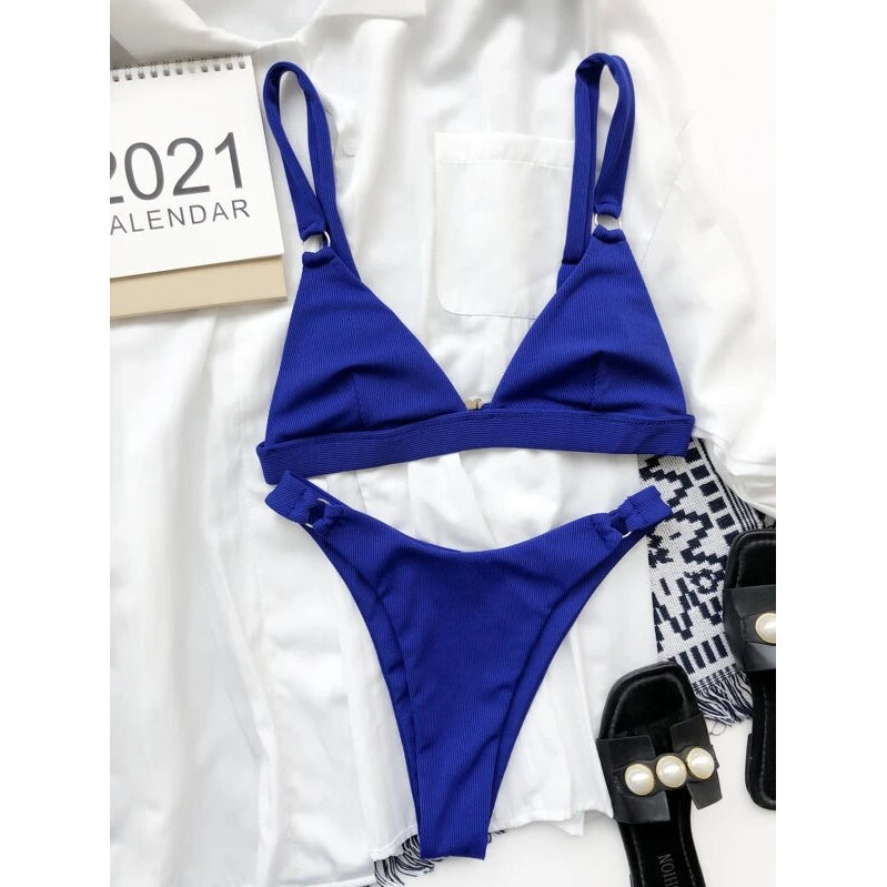 Rib Ring Linked High Cut Bikini Swimsuit Excellent Sale Online