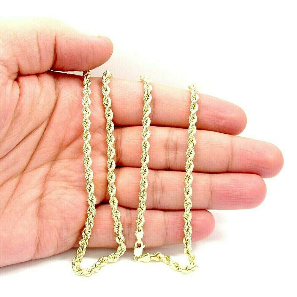 18K 3mm Solid Gold Rope Chain Necklace Men Women Pices Cheap Online