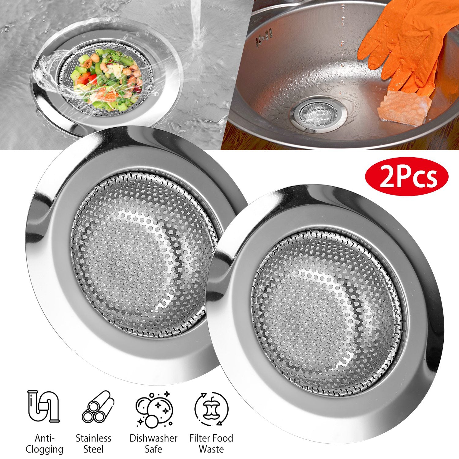 2-Piece: 4.53-Inch Kitchen Sink Strainer Cheap Sale Pay With Paypal