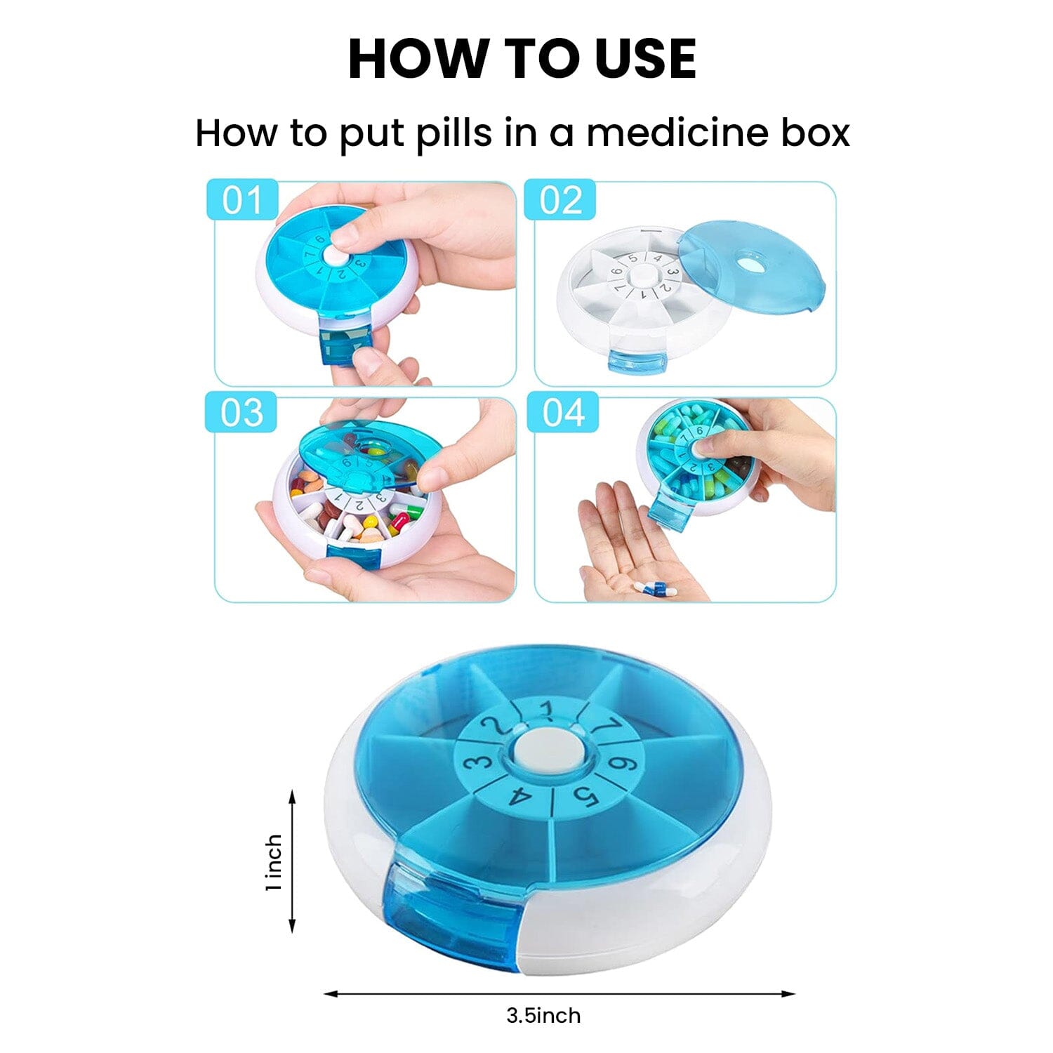 Portable Push Button Rotating Round Case Once A Day Daily Medicine Organizer Sale Best