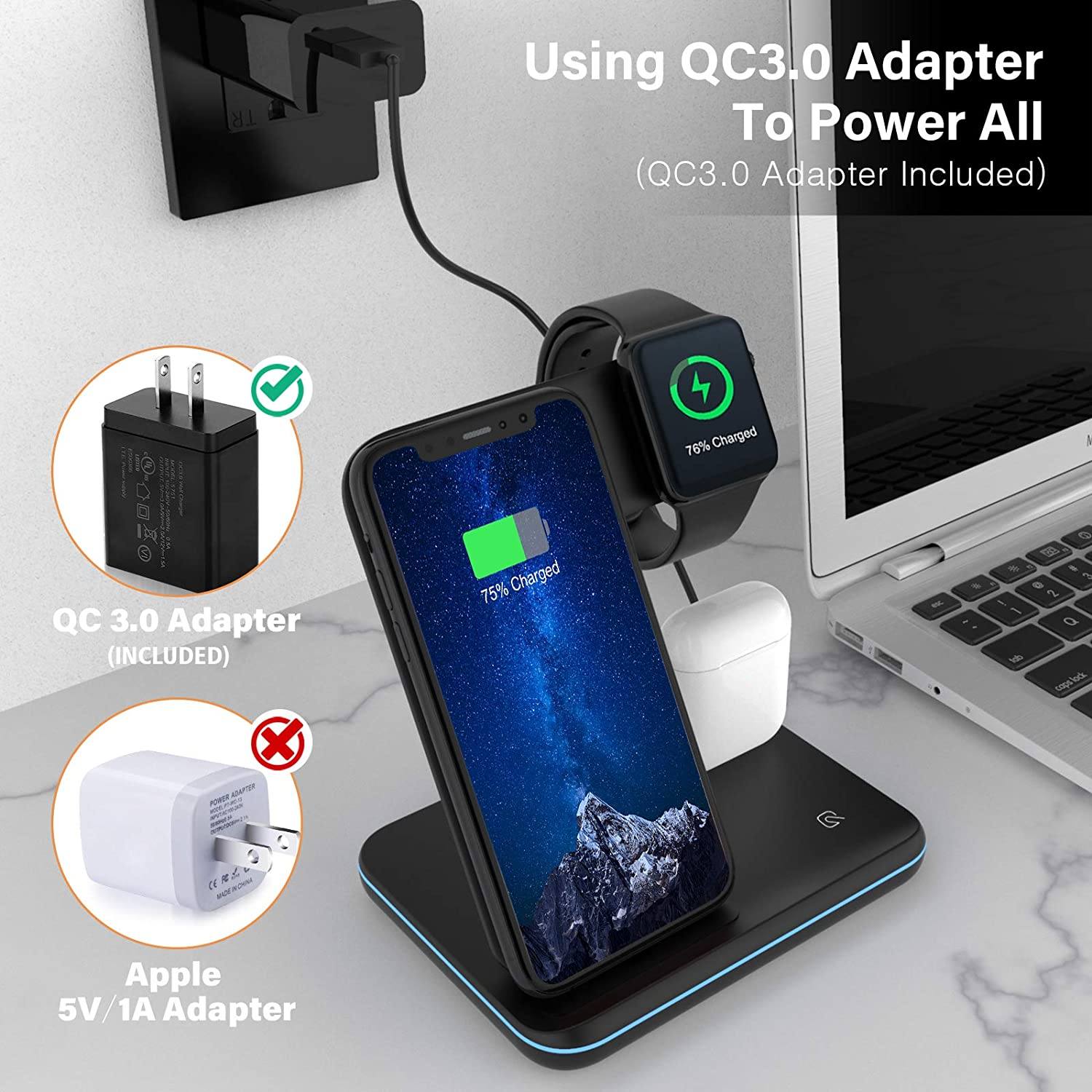 3-in-1 Qi-Certified 15W Fast Charging Station Sale Amazon