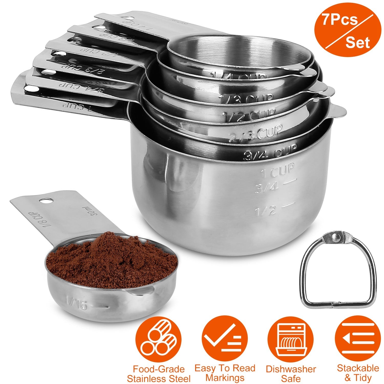 7-Piece: Stainless Steel Measuring Cups Visit For Sale