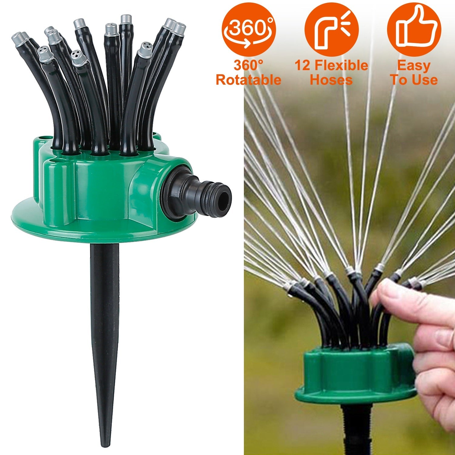 360° Flexible Lawn Sprinkler Automatic 12 Tubes Garden Water Irrigation Sprayers Outlet Explore