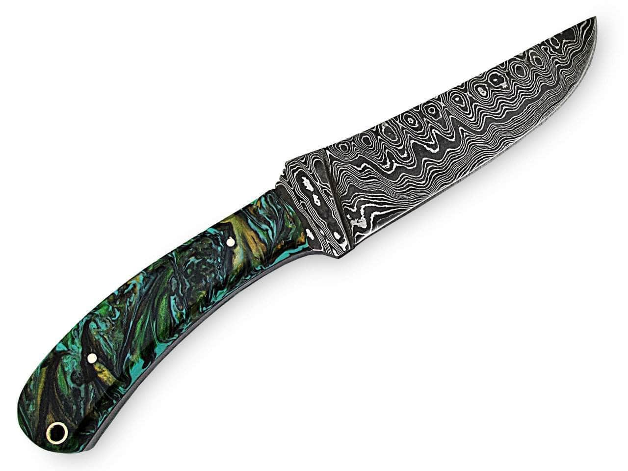 White Deer Large Executive Damascus Knife, 5.4 Blade, Green Resin Handle, Sheath WDM-2374 Free Shipping Clearance Store