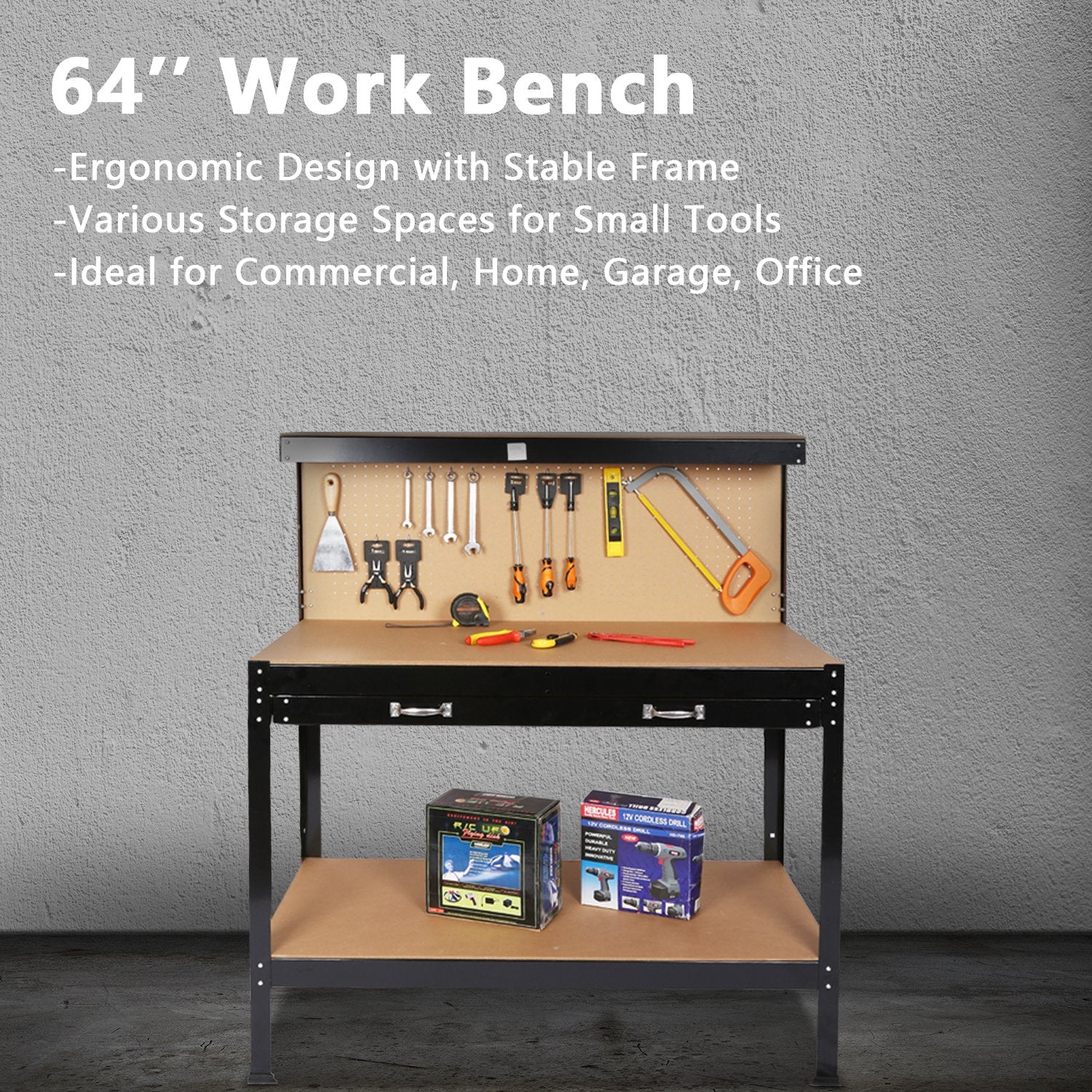 Work Benches for Garage Shop Work Station Tools Table with Peg Board and Drawers Footlocker Pictures Sale Online