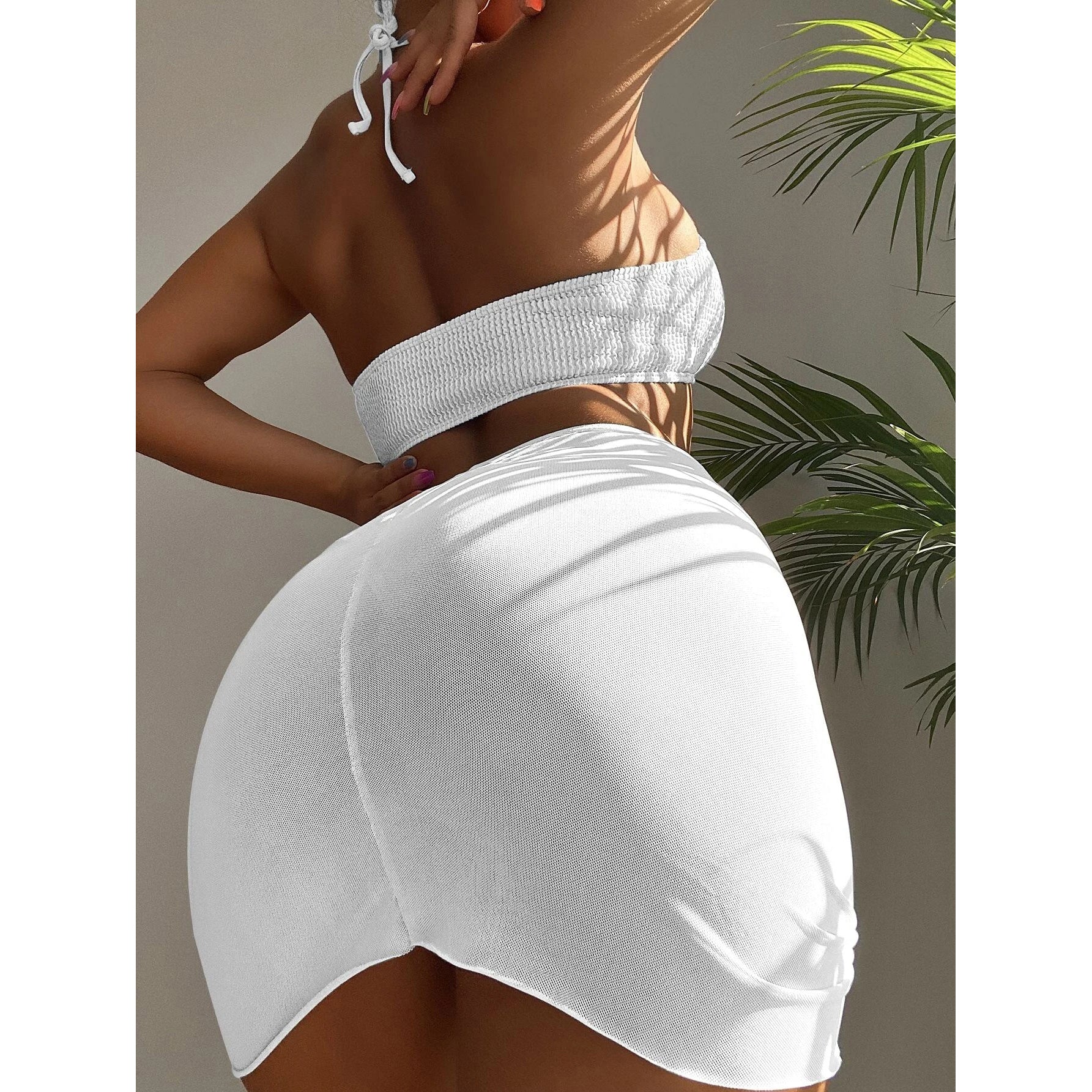 3-Pack: Textured Ring Linked Halter Bikini Swimsuit & Beach Skirt Shop For Cheap Online