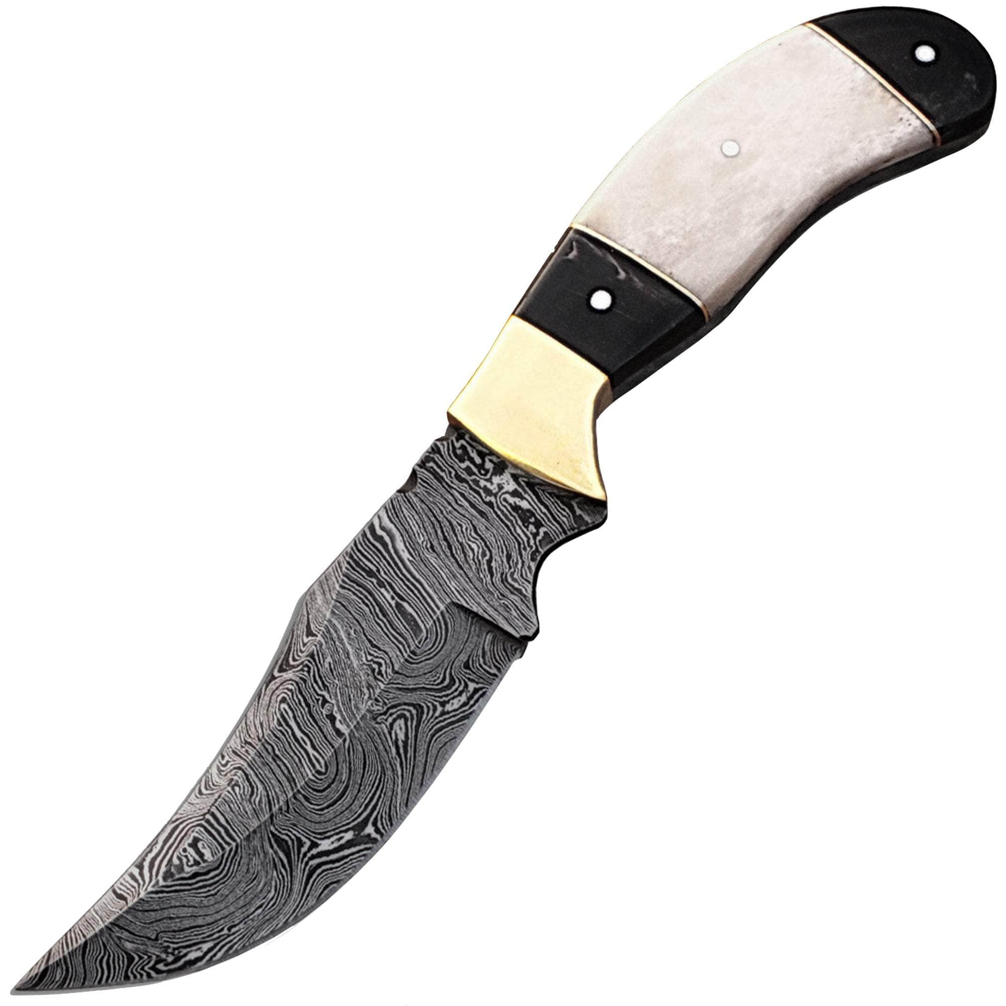 White Deer Damascus Hunting Knife, 4.5 Blade, Buffalo Horn/Camel Bone Handle, Sheath DM-2165 Buy Cheap 2025 New